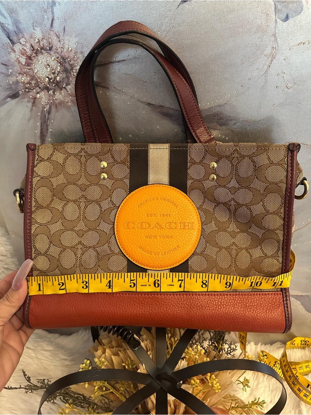 Coach Monogram Shoulder Bag with Red Trim and Yellow Logo Patch - Picture 10 of 11